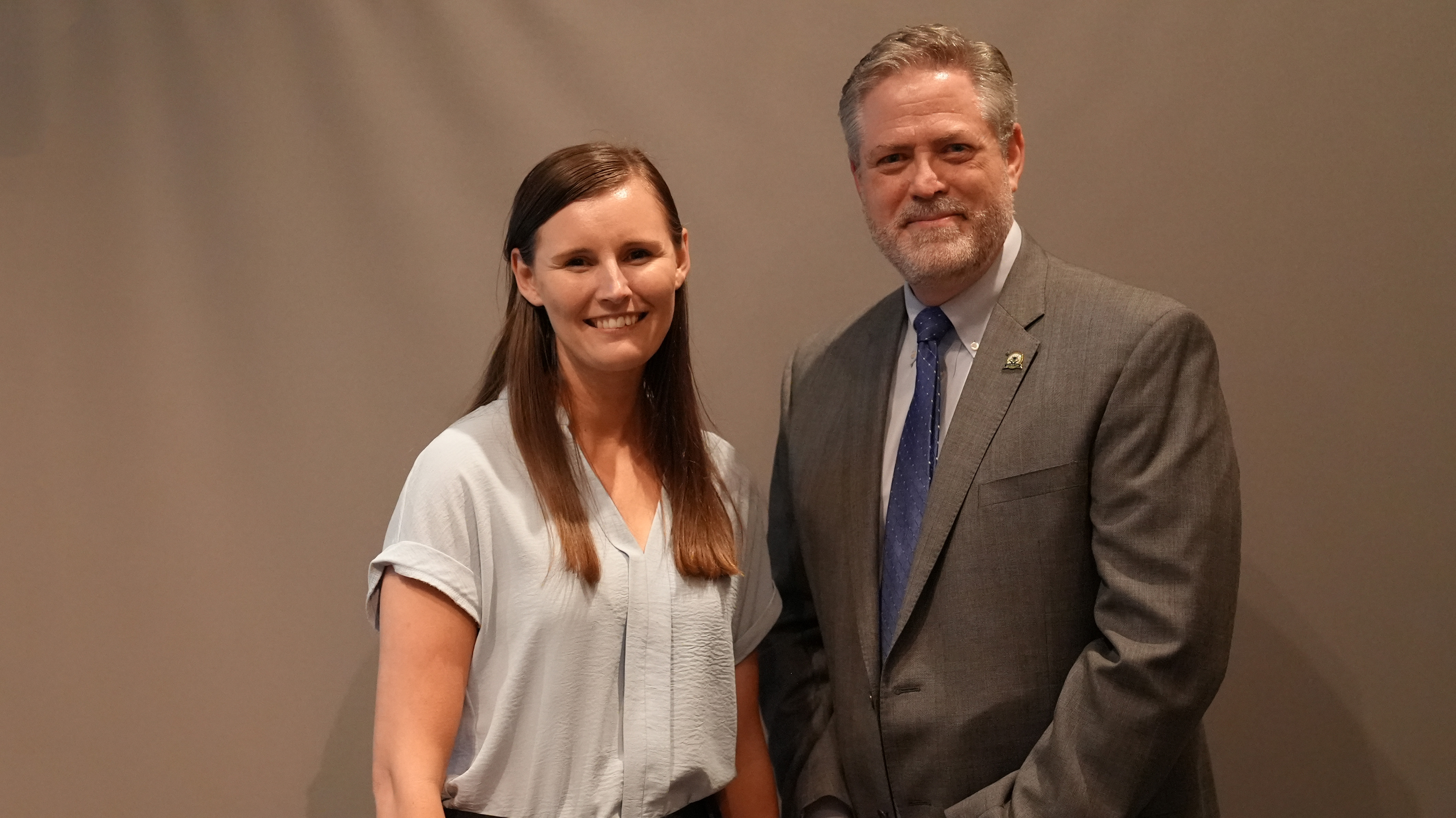Superintendent Steve Barnette pictured with Georgia High School Musical Theatre Awards (Shuler's) winner Hiram HS Director of Choral Activities/Musical Director Ashley Peeler.